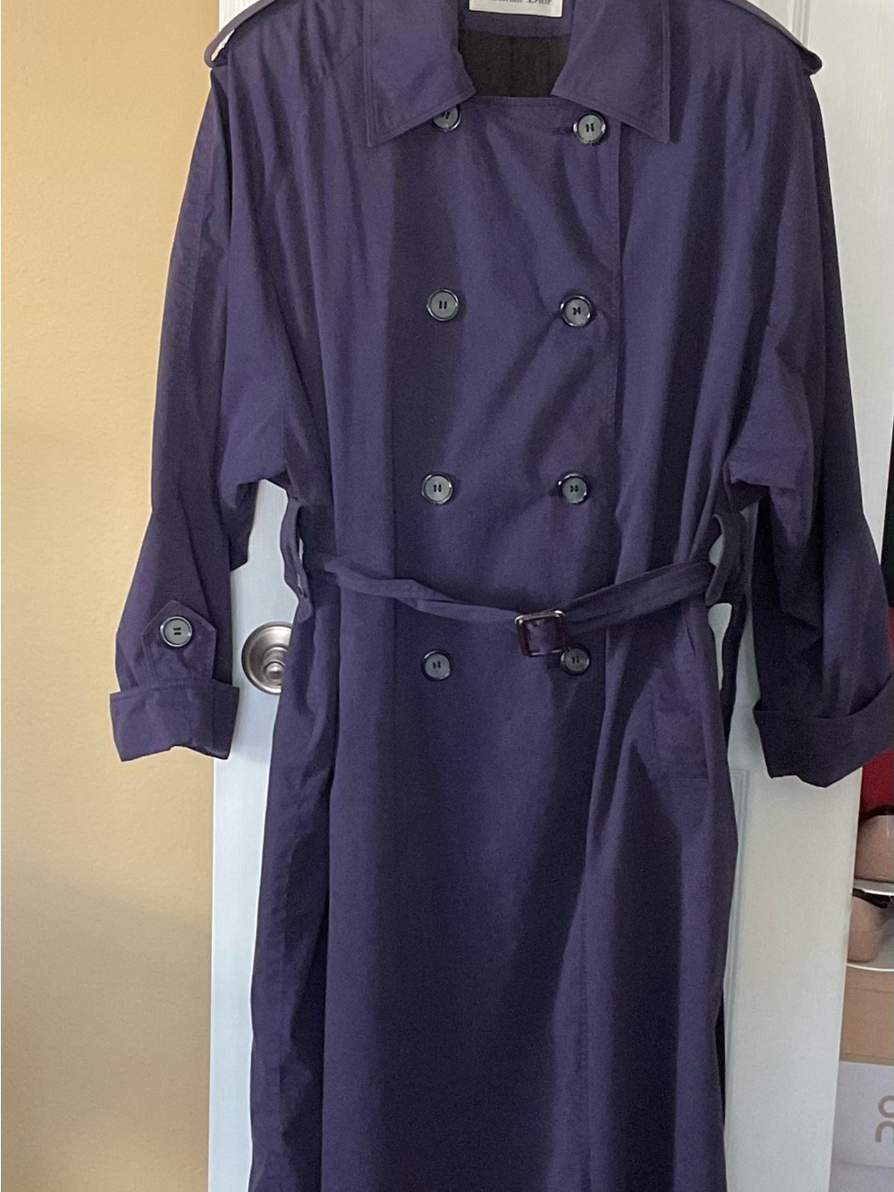 Christian Dior Vintage 1980’s Navy Blue Trench Coat Size 14 Made In USA